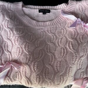 Pink Cable Knit Sweater with Ribbon Details